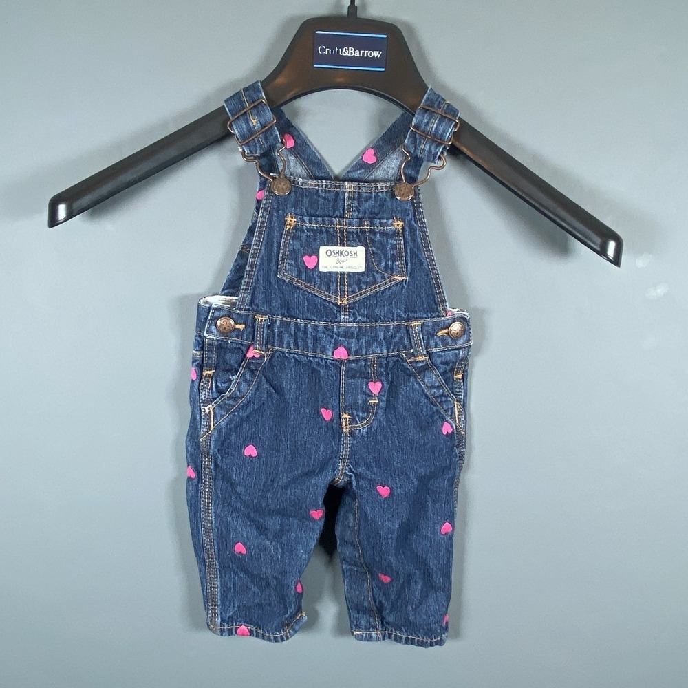 Oshkosh Vest Back Girls Overalls 6 Mo Denim Embroidered Hearts Valentines Day